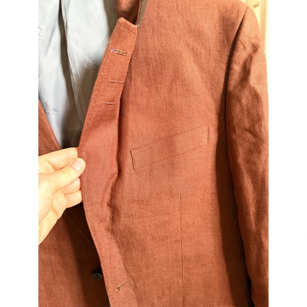 Charles Tyrwhitt Mens Slim Fit 100% Linen Blazer Terracotta Rust 36R Jacket